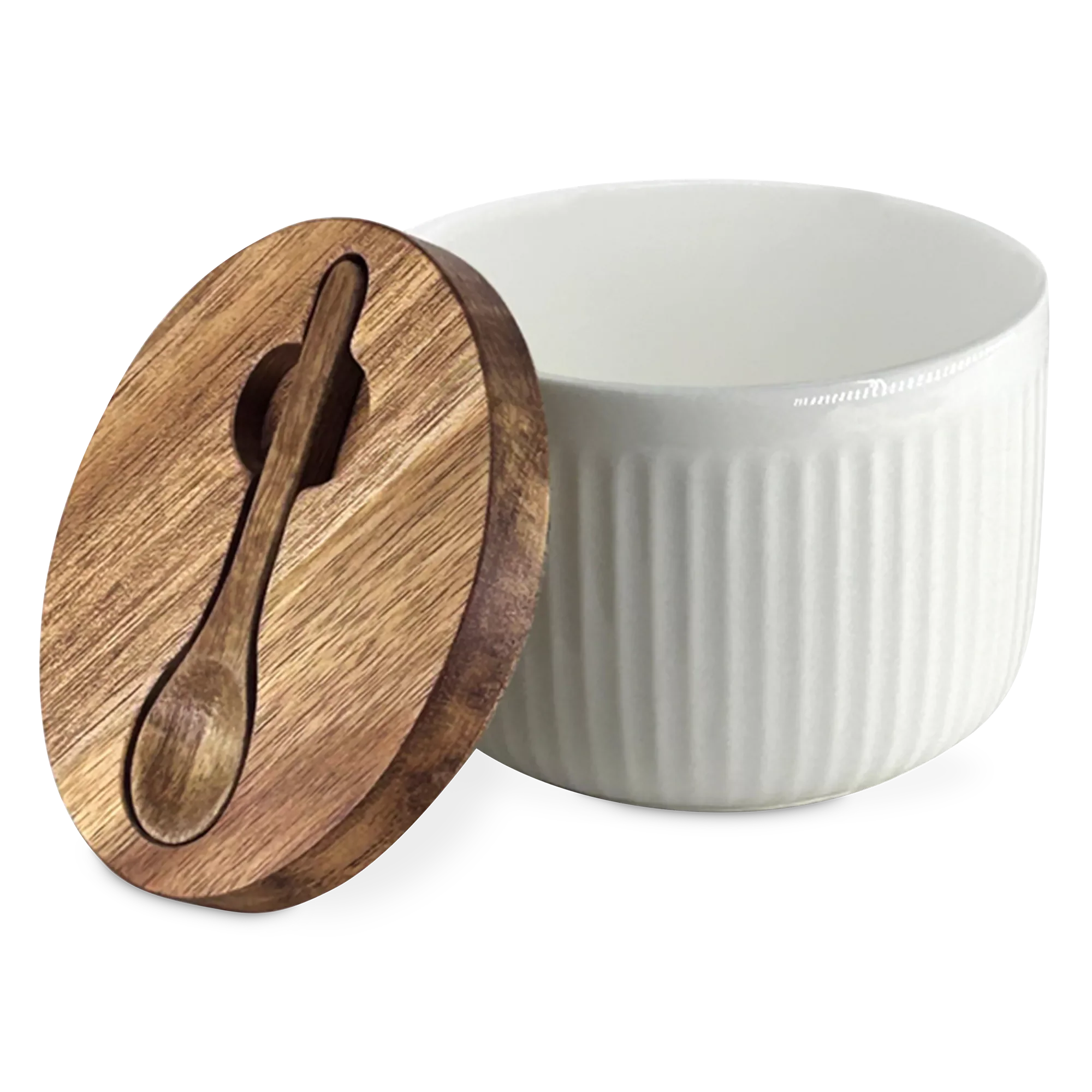 Bia - Porcelain and Acacia Wood Salt Pot