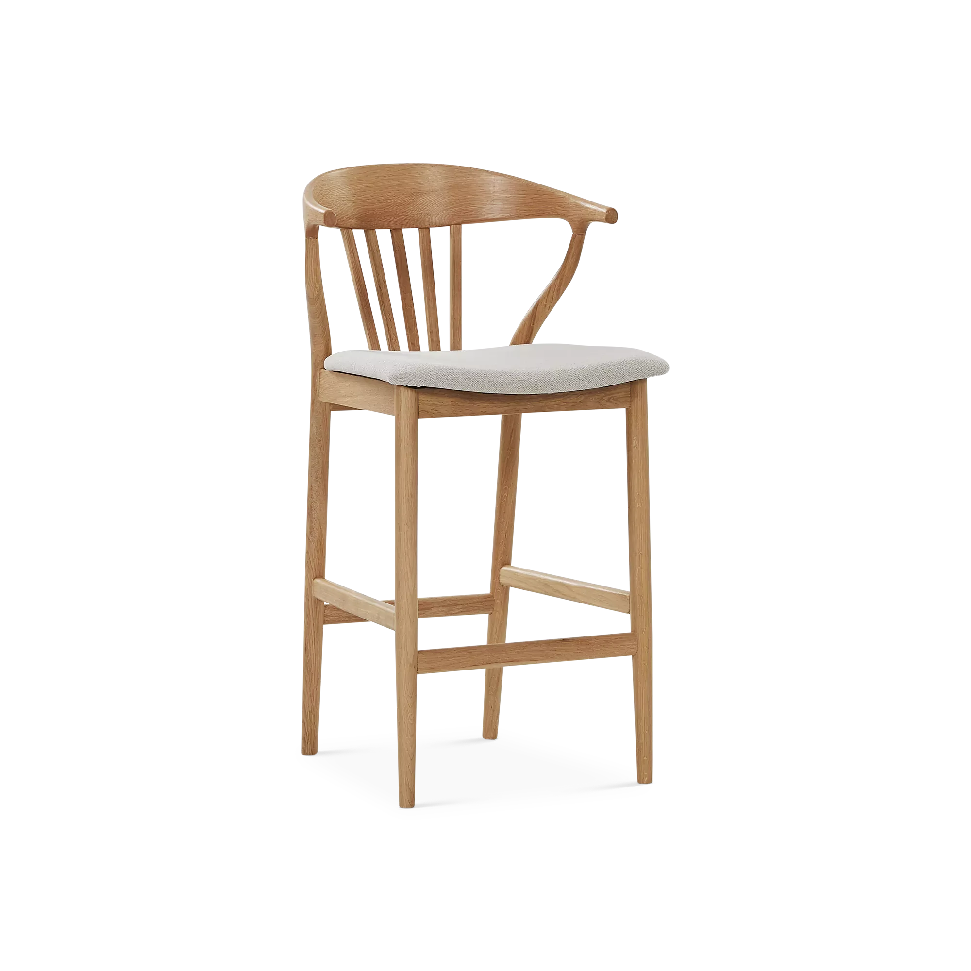 Nordic - Oak and Natural Fabric Stool - Image 3